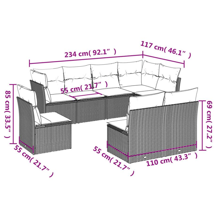 VidaXL set divano da giardino Polirattan  
