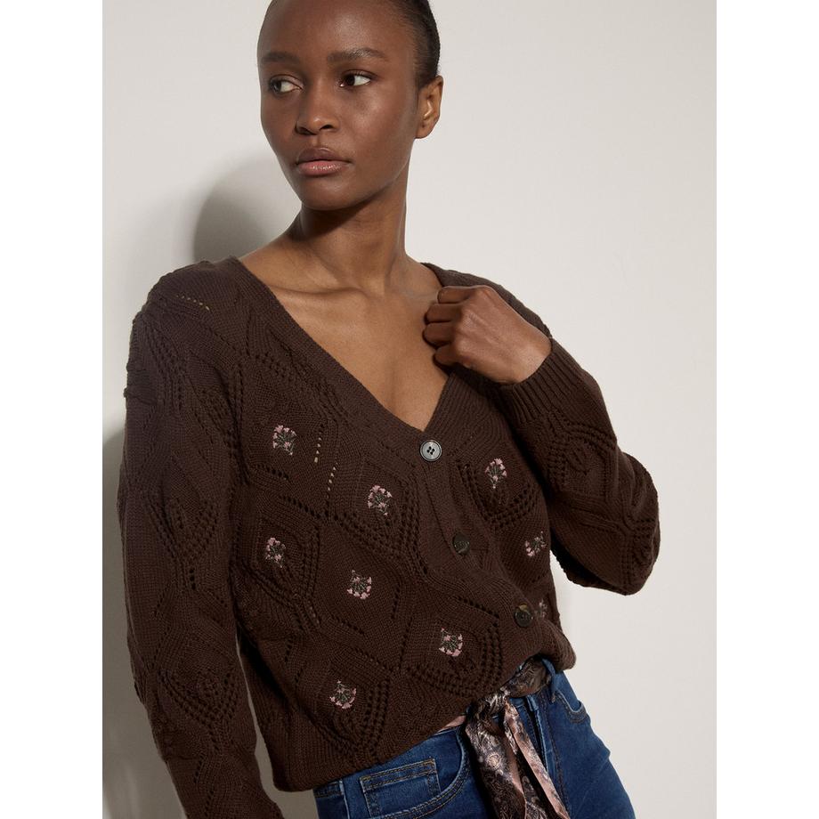 APRICOT Cardigan Pointelle losanges floraux  
