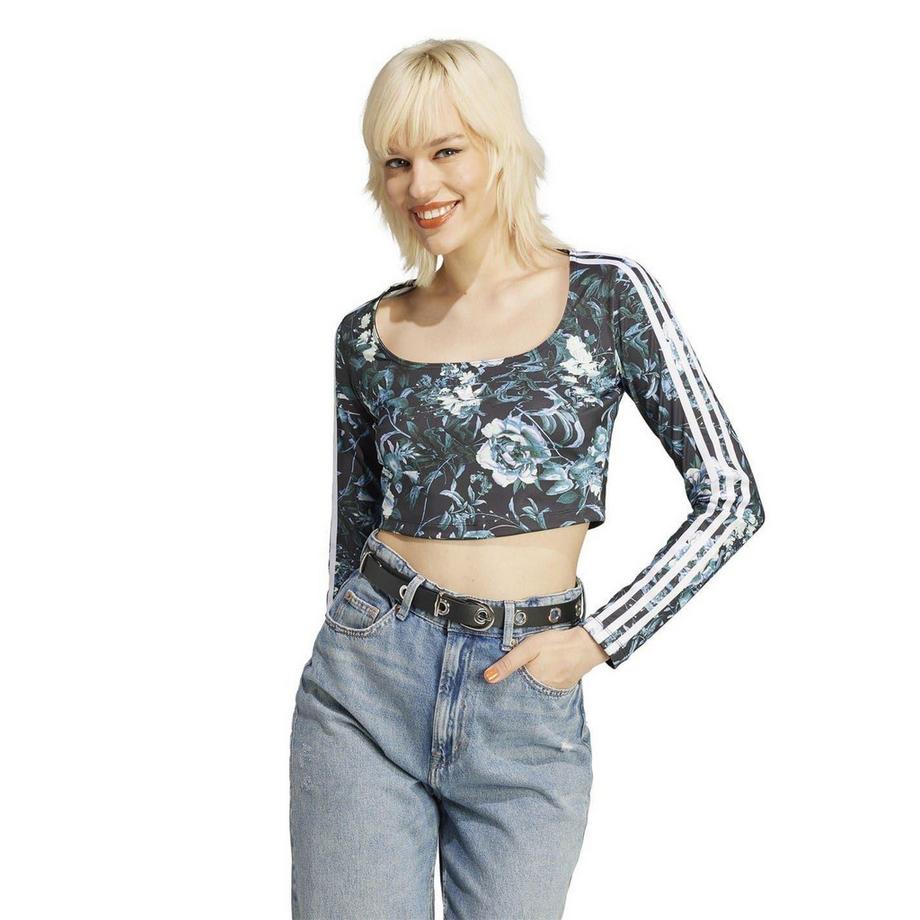 adidas  Camicetta Aderente Floreale Ritagliata Manica Lunga 