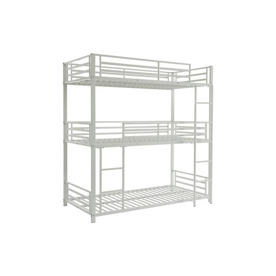Vente-unique Lits superposés triple 3 x 90 x 190 cm - Métal - Blanc - ELOUAN III  