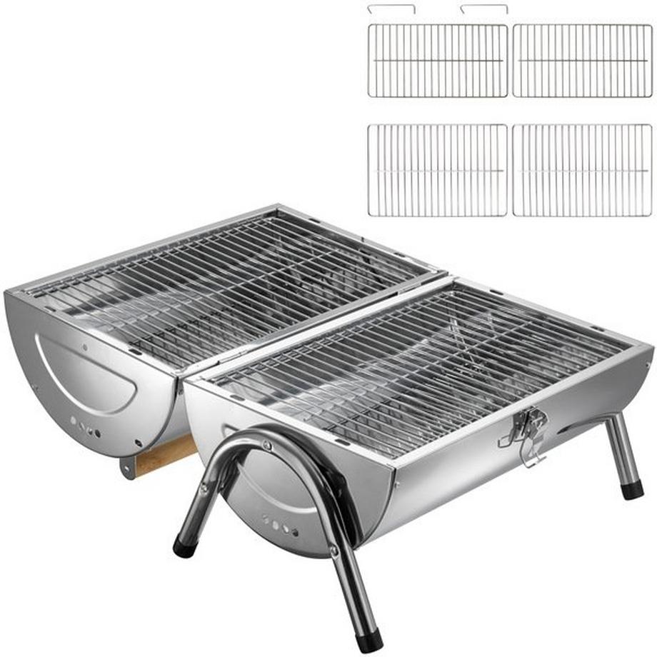 Tectake Barbecue portable pliable  avec double surface de cuisson  