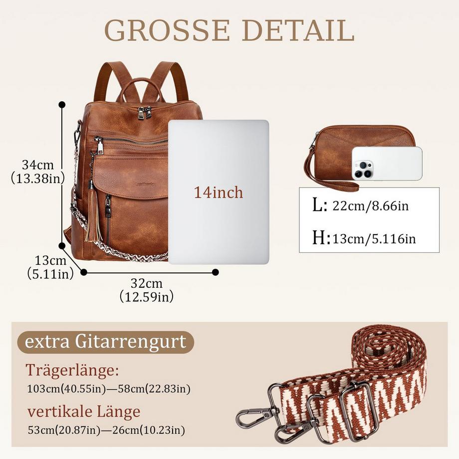 Only-bags.store Zaino Città in Pelle Vegana Impermeabile  