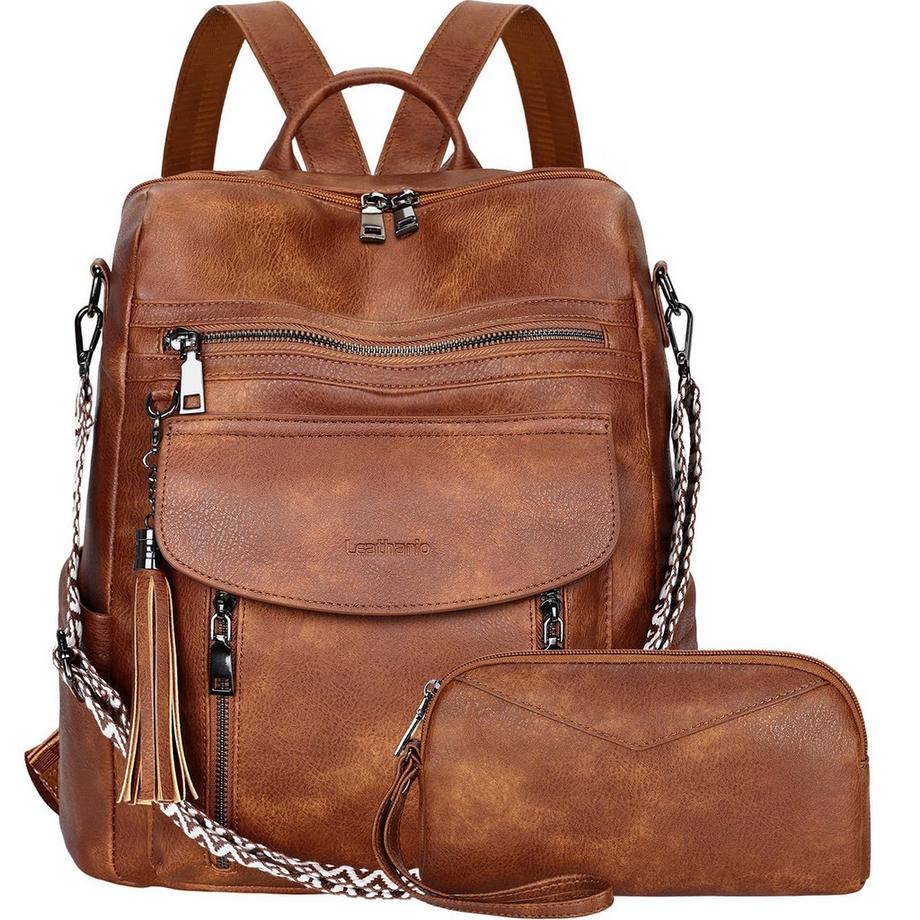 Wasserdichtes Rucksackset, veganer Leder-City-Rucksack