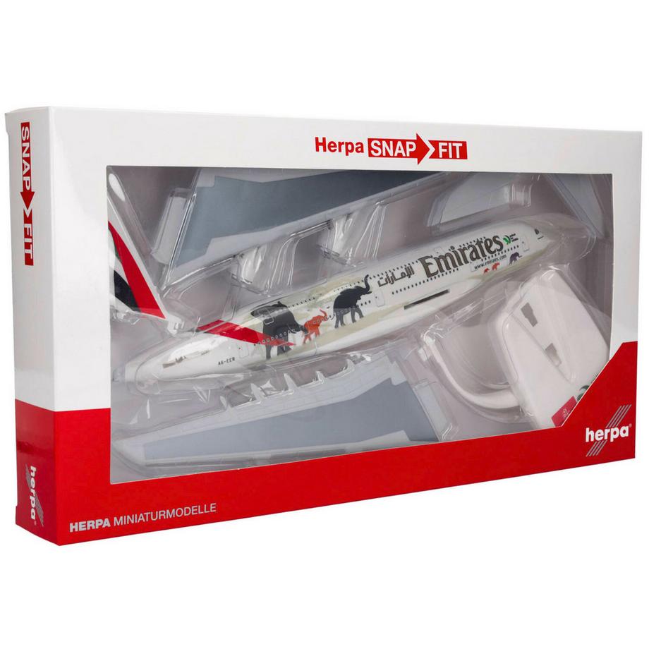 Herpa  Snap-Fit Flugzeugmodell Emirates Airbus A380-800 United for Wildlife (1:250) 