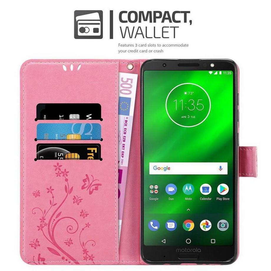 Cadorabo  Housse compatible avec Motorola MOTO G6 PLUS - Coque de protection au design floral avec fermeture magnétique, fonction de support et emplacements pour cartes 