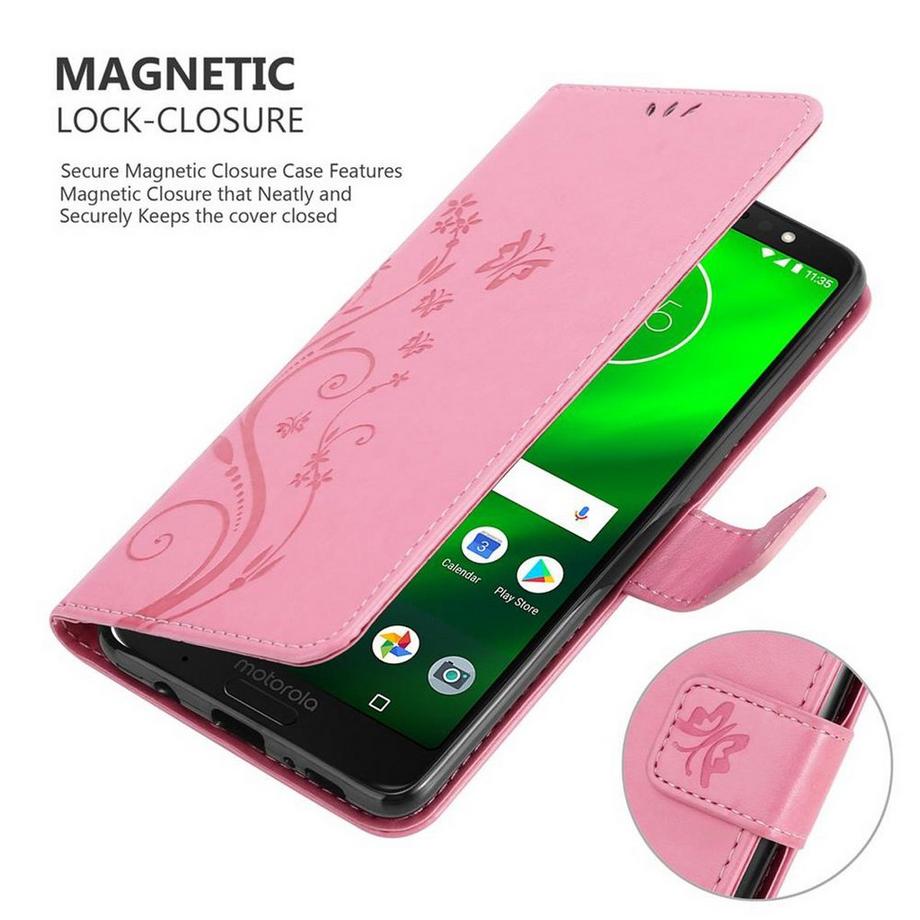 Cadorabo  Housse compatible avec Motorola MOTO G6 PLUS - Coque de protection au design floral avec fermeture magnétique, fonction de support et emplacements pour cartes 