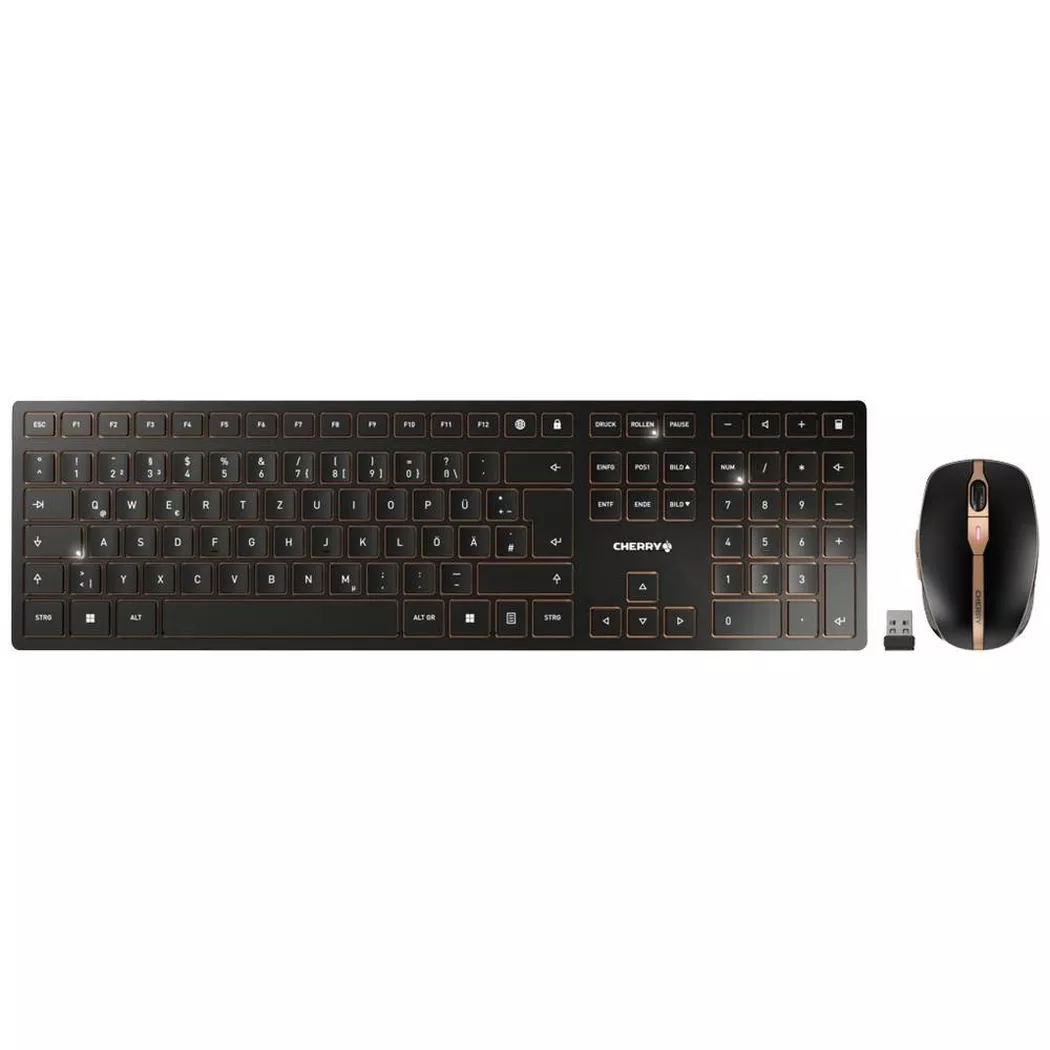 CHERRY DW 9100 SLIM keyboard Mouse included Universal RF Wireless + Bluetooth QWERTZ German Black