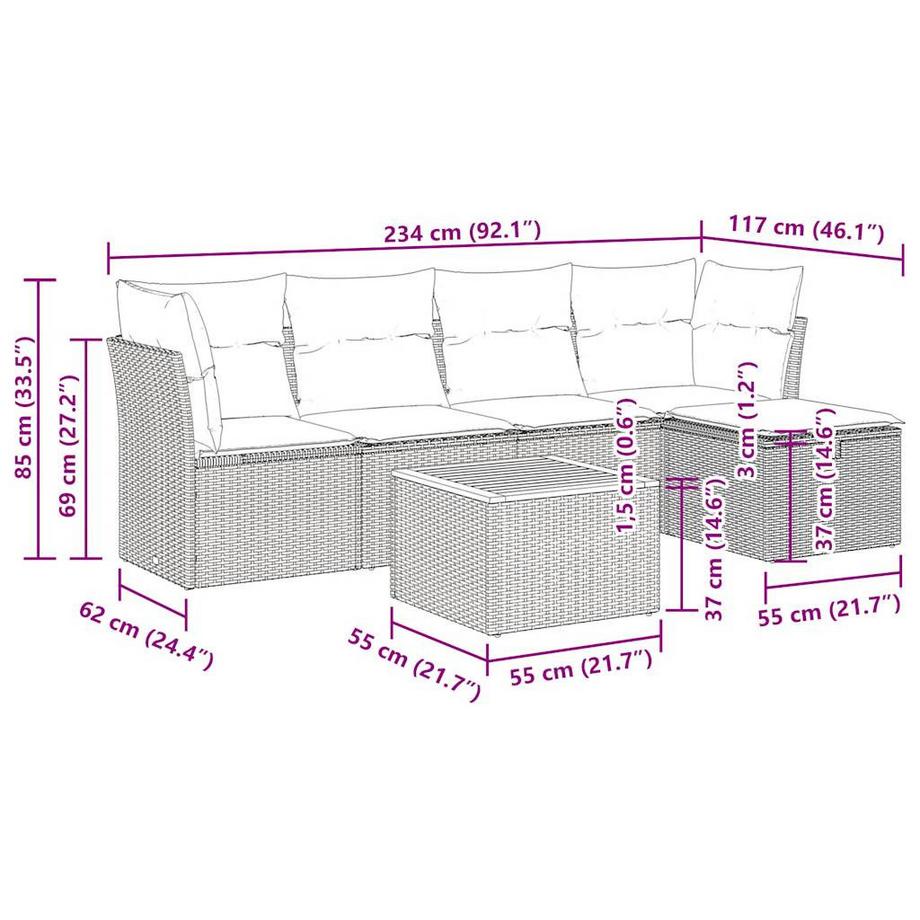 VidaXL Ensemble de canapés de jardin rotin synthétique  