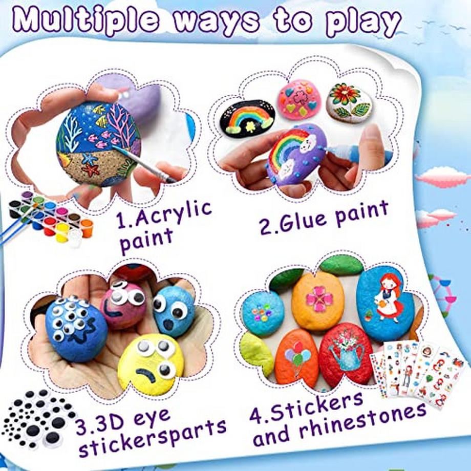 Activity-board  12 Stück Steine Bemalen Set für Kinder mit 18 Farben (Standard- und Metallicfarben, Aufkleber 