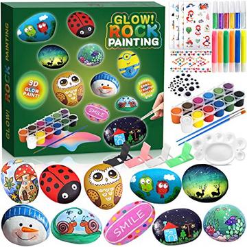 12 Stück Steine Bemalen Set für Kinder mit 18 Farben (Standard- und Metallicfarben, Aufkleber