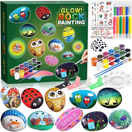 Activity-board  12 Stück Steine Bemalen Set für Kinder mit 18 Farben (Standard- und Metallicfarben, Aufkleber 