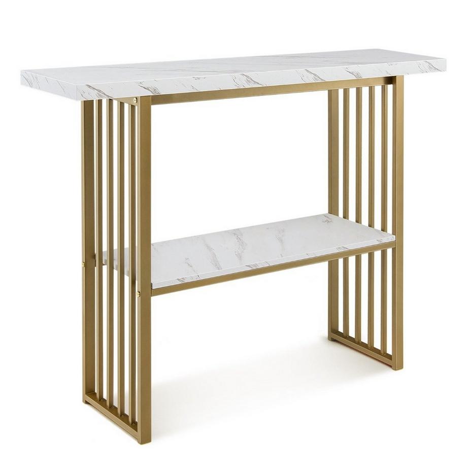 Northix  Table console 2 niveaux aspect marbre 120 x 29,5 x 92,5 cm blanc & or 