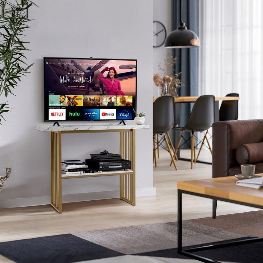 Northix  Table console 2 niveaux aspect marbre 120 x 29,5 x 92,5 cm blanc & or 