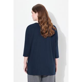 Ulla Popken  T-shirt oversize en coton bio, col rond et manches 3/4 