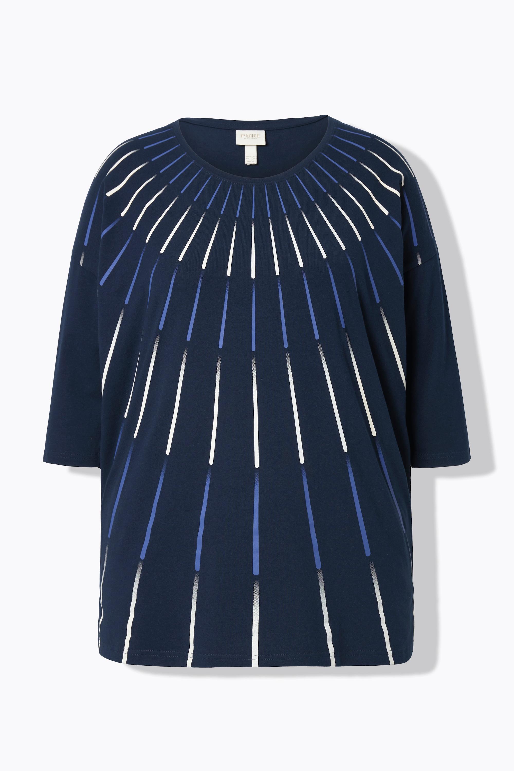 Ulla Popken  T-shirt oversize en coton bio, col rond et manches 3/4 