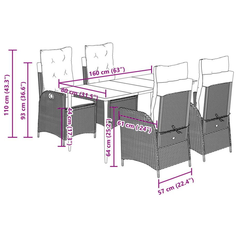 VidaXL set da pranzo da giardino Polirattan  