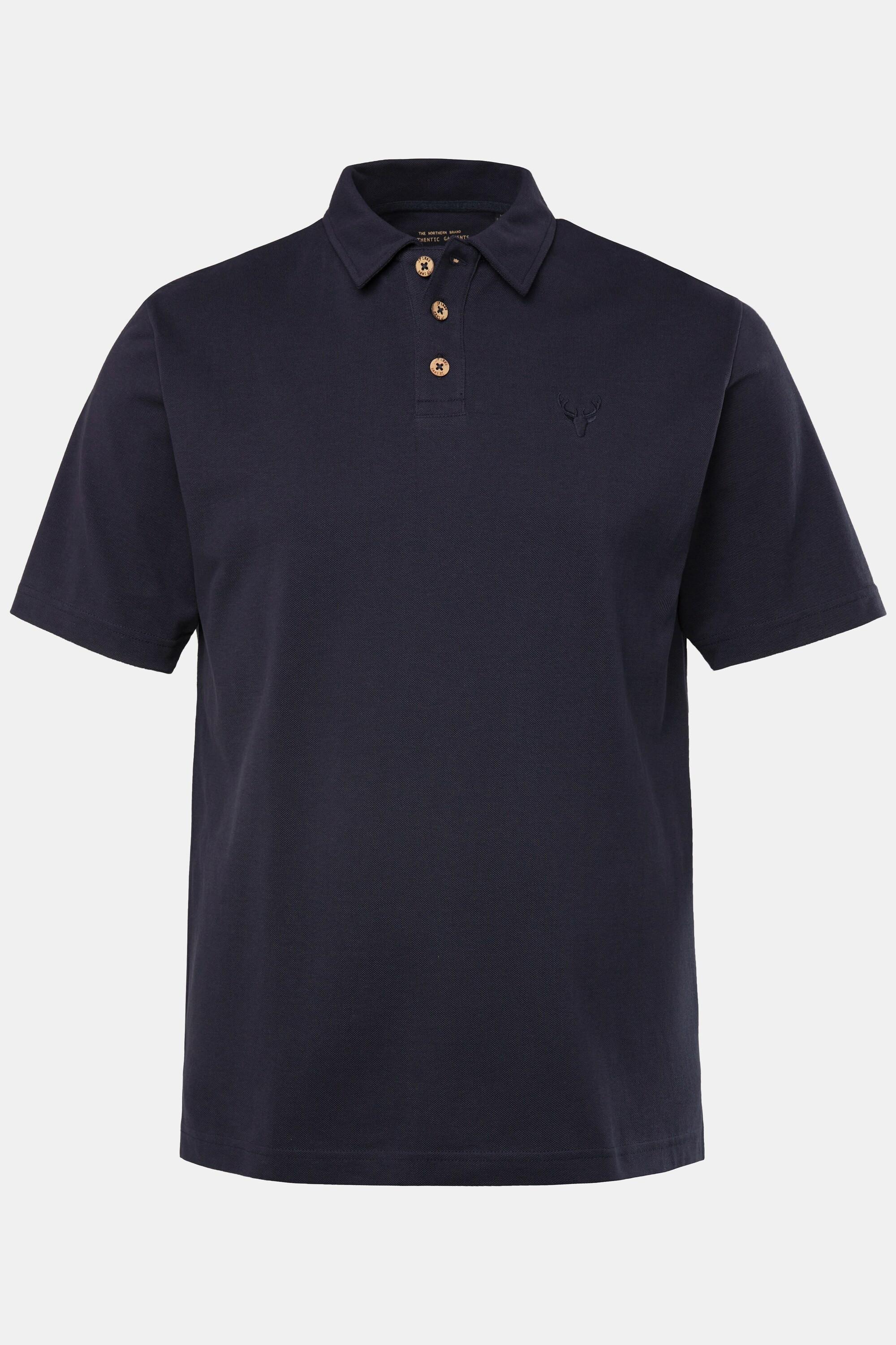 JP1880  Maglia polo JP1880 in piqué con ricami in tradizionale stile Tracht e mezze maniche blu scuro 