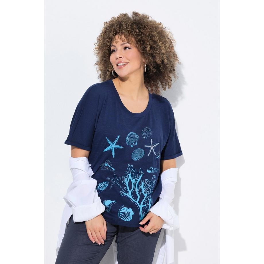 Ulla Popken Oversized Rundhals Halbarm T-Shirt Meerestiere Print  
