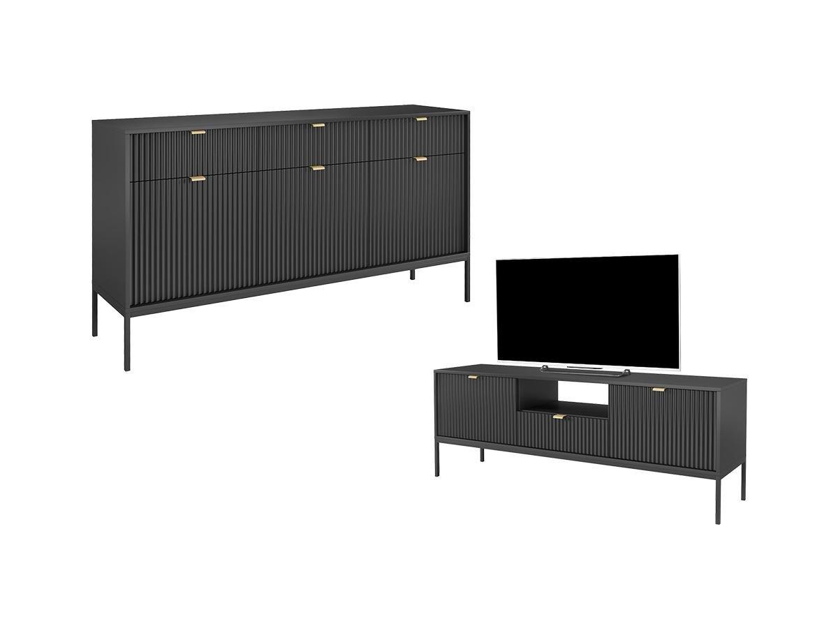 Vente-unique  Set credenza e mobile TV nero Soggiorno moderno - LIOUBA 