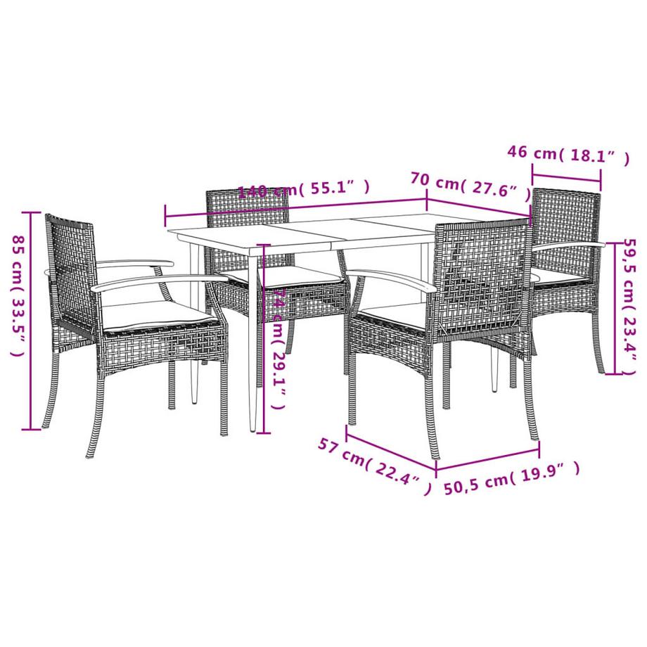 VidaXL Ensemble de salle à manger de jardin rotin synthétique  