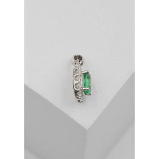 MUAU Schmuck  Pendentif or blanc 750 émeraude 0,50ct. diamants 0,23ct. 16x8mm 