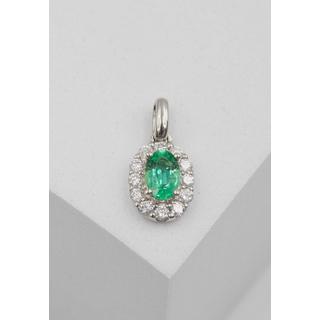 MUAU Schmuck  Pendentif or blanc 750 émeraude 0,50ct. diamants 0,23ct. 16x8mm 