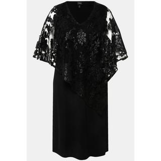 Ulla Popken  Robe avec jeté en dentelle et sequins. Décolleté en V et manches 3/4 