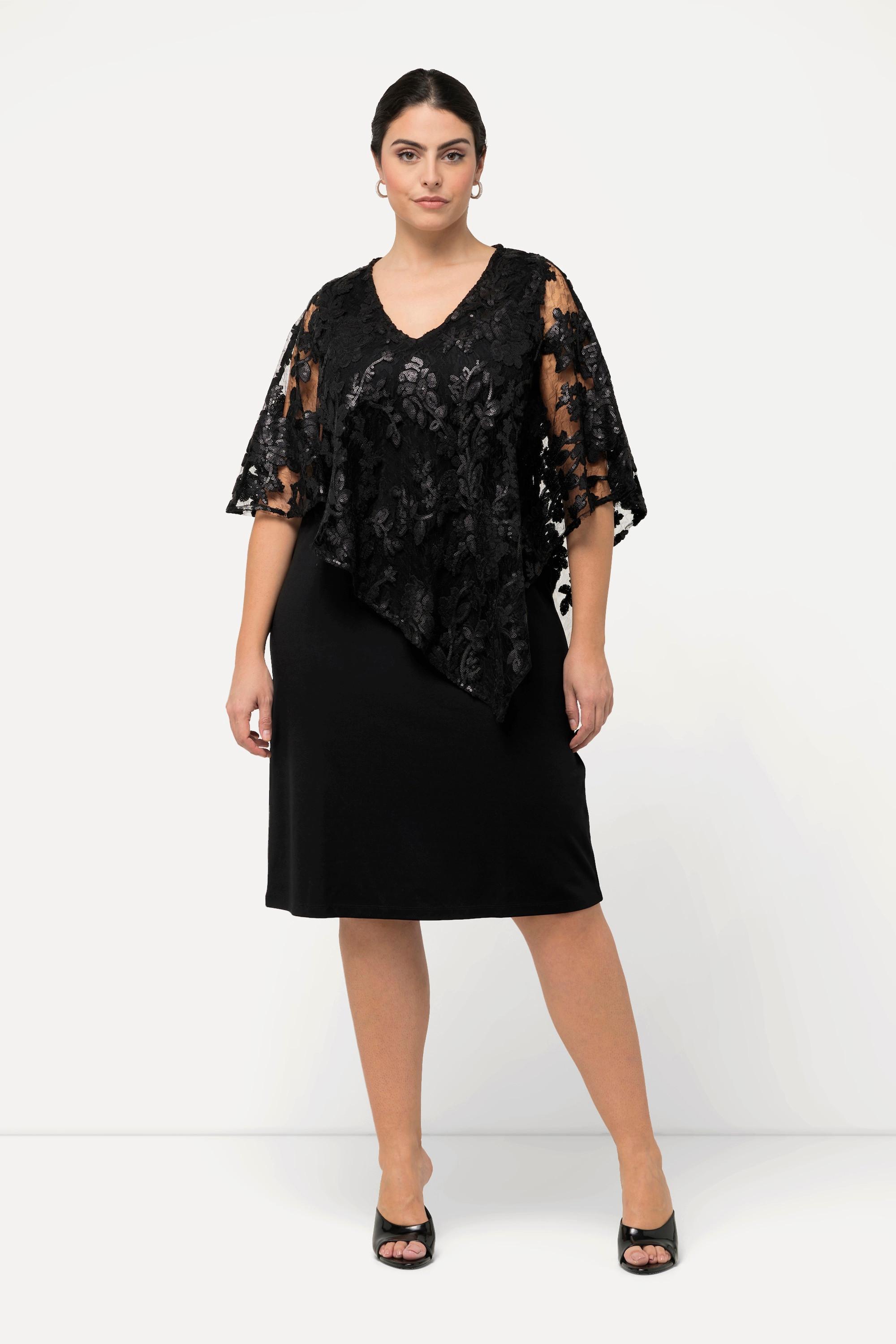 Ulla Popken  Robe avec jeté en dentelle et sequins. Décolleté en V et manches 3/4 