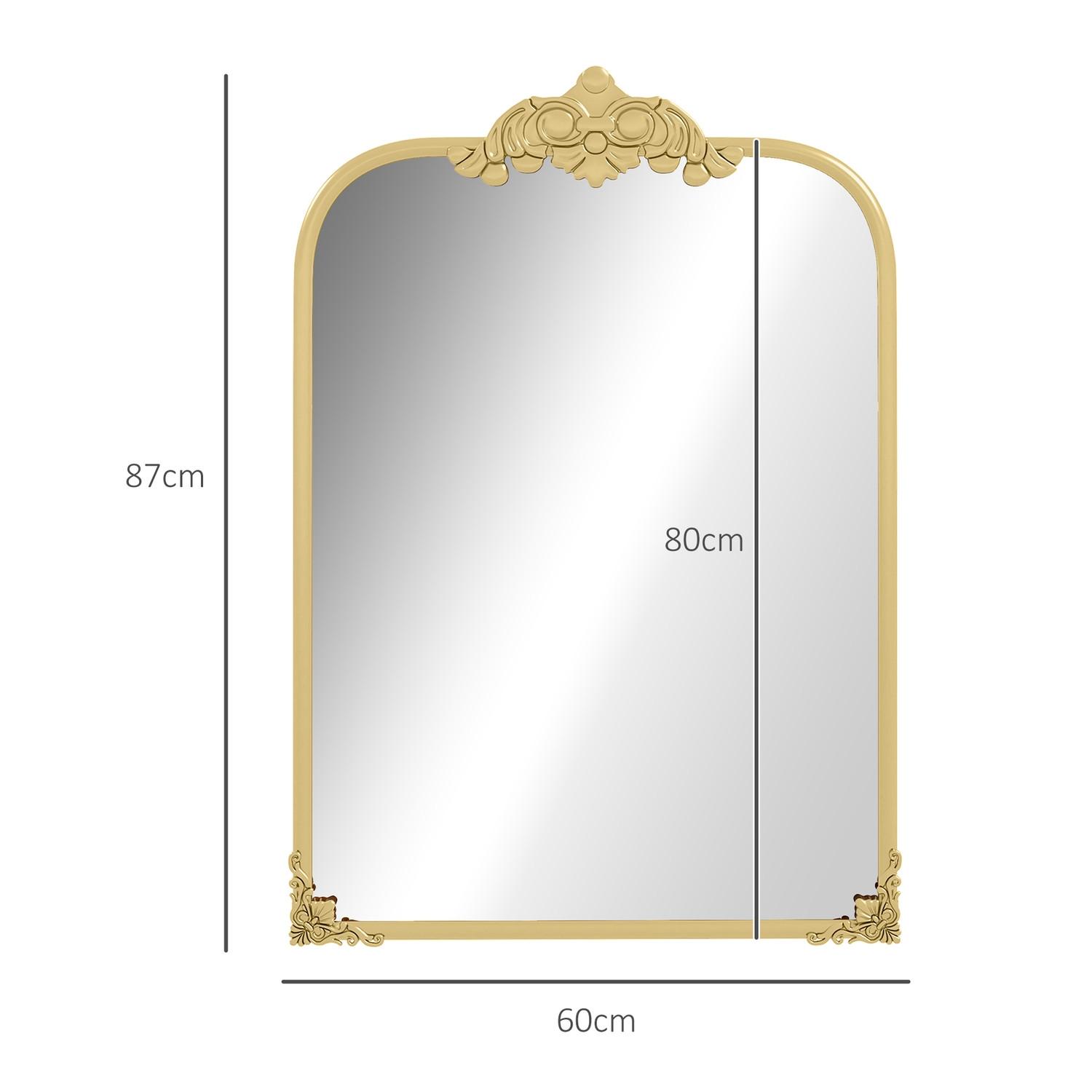 Northio  Miroir mural 60x87 cm miroir de salle de bain de style baroque miroir décoratif avec cadre en métal pour salon chambre à coucher doré 