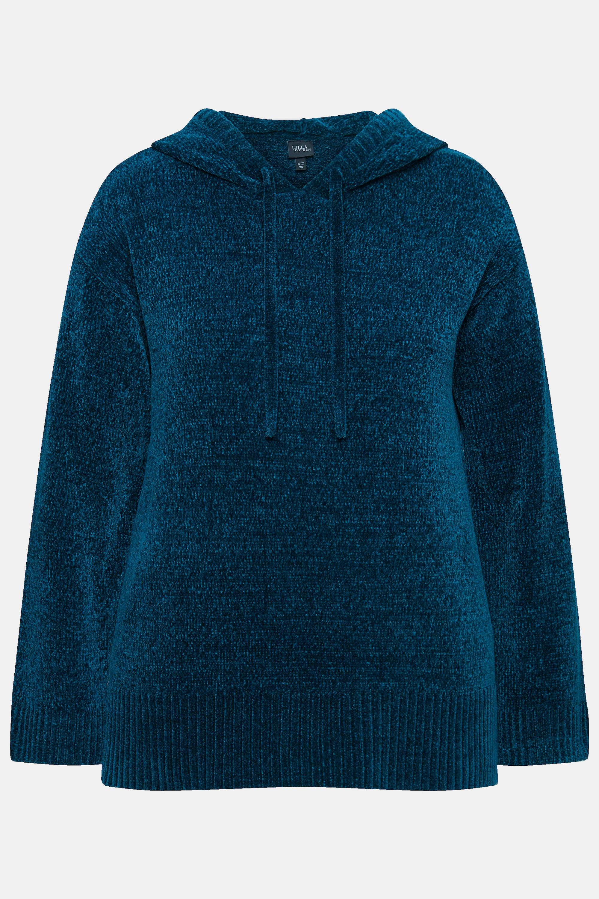 Ulla Popken  Sweat-shirt en maille chenille, capuche avec cordon de serrage, manches longues 