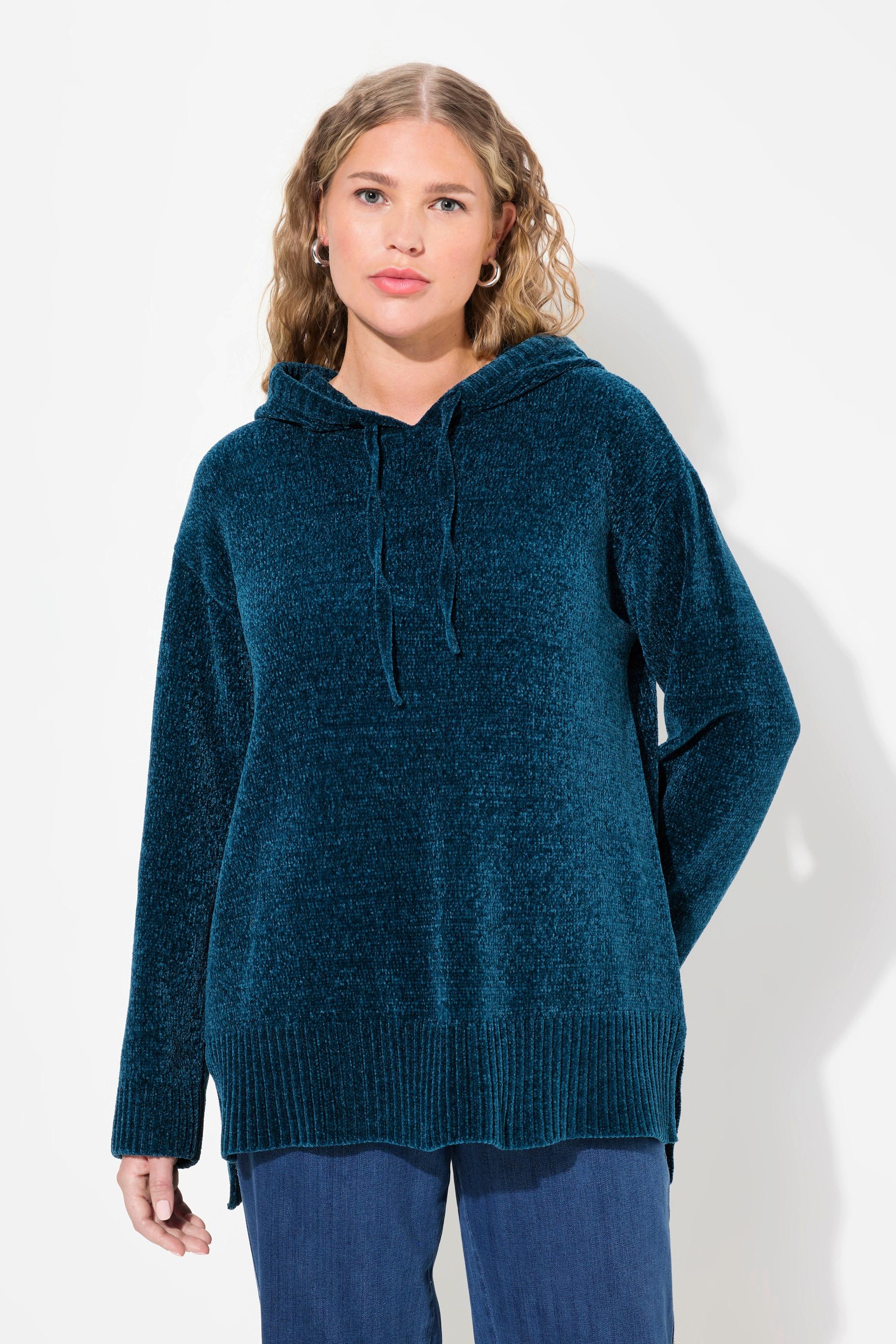 Ulla Popken  Sweat-shirt en maille chenille, capuche avec cordon de serrage, manches longues 