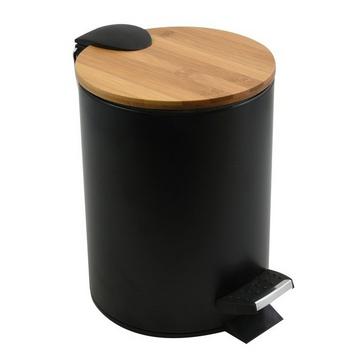 Poubelle à pédale Acier & Bambou ADONIS 5L Noir
