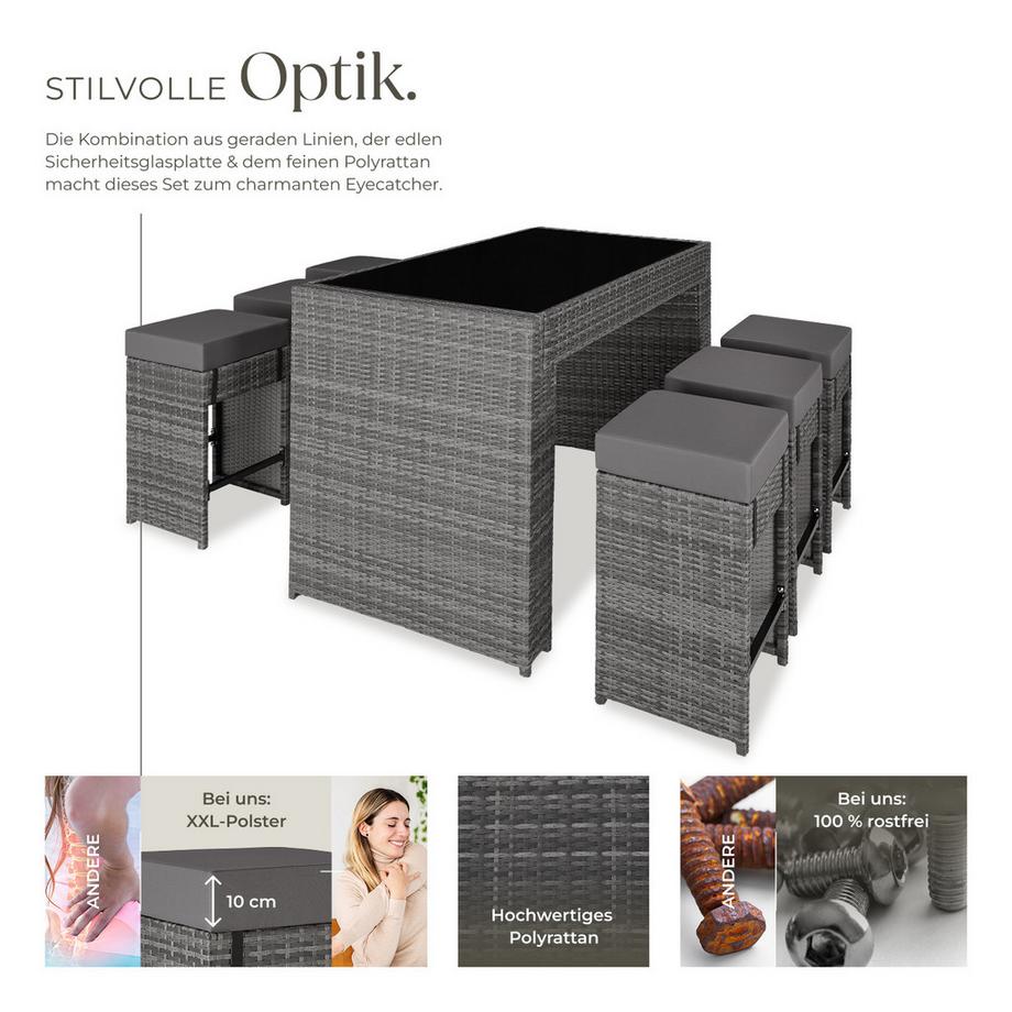 Tectake Aluminium Rattan Barset Ibiza wetterfest und UV-beständig Dicke der Sitzpolster 10 cm  