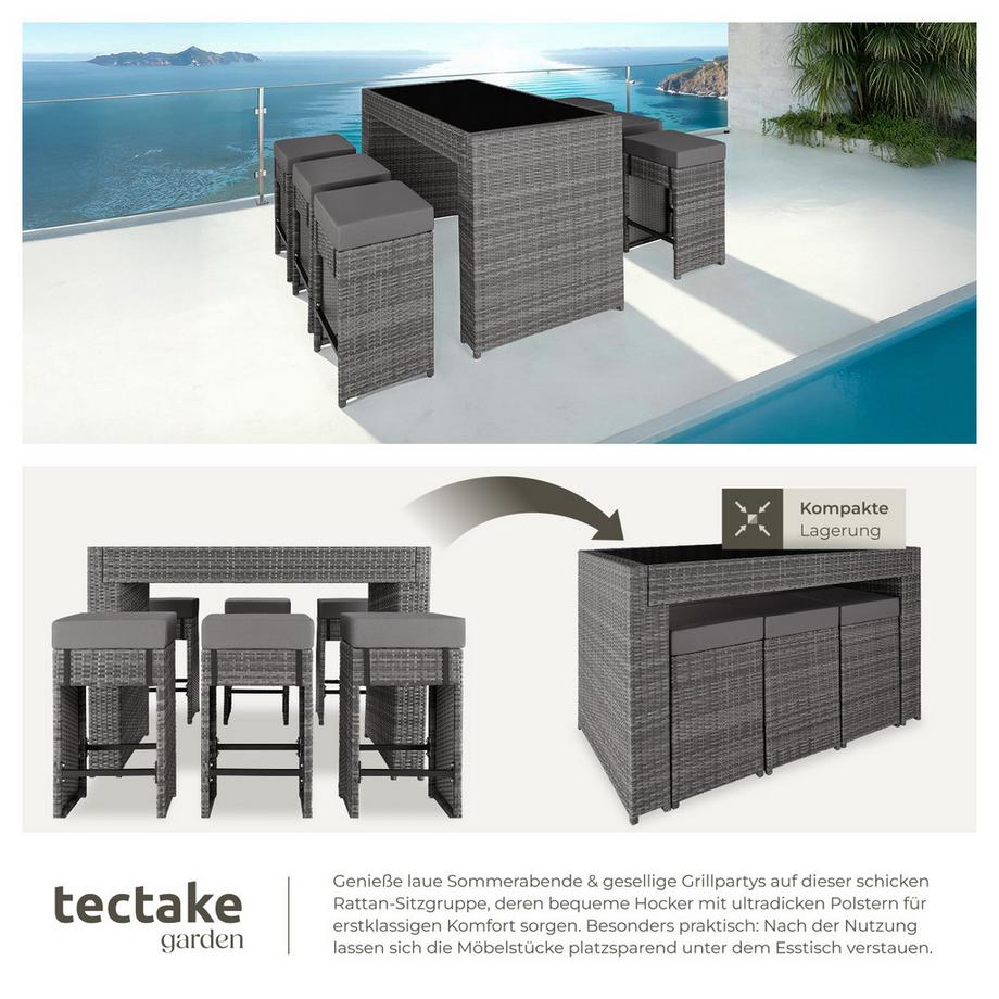 Tectake Aluminium Rattan Barset Ibiza wetterfest und UV-beständig Dicke der Sitzpolster 10 cm  