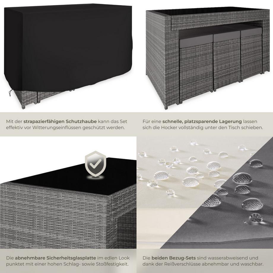 Tectake Aluminium Rattan Barset Ibiza wetterfest und UV-beständig Dicke der Sitzpolster 10 cm  