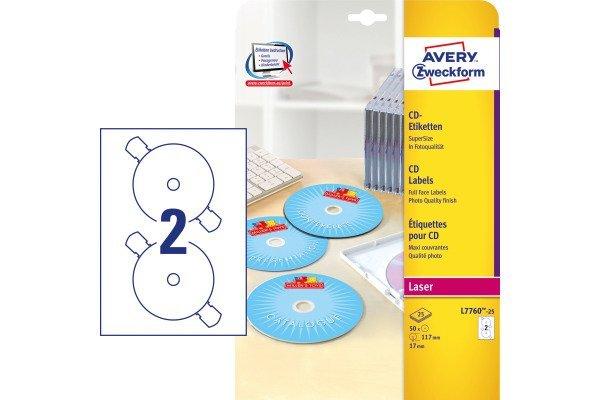 Avery-Zweckform AVERY ZWECKFORM CD-Etiketten Supersize 117mm, glossy 50 Stück  