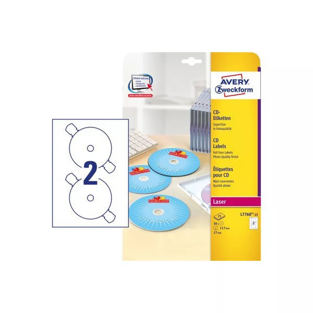 Avery-Zweckform – AVERY ZWECKFORM CD-Etiketten Supersize 117mm, glossy 50 Stück, One Size, Weiss