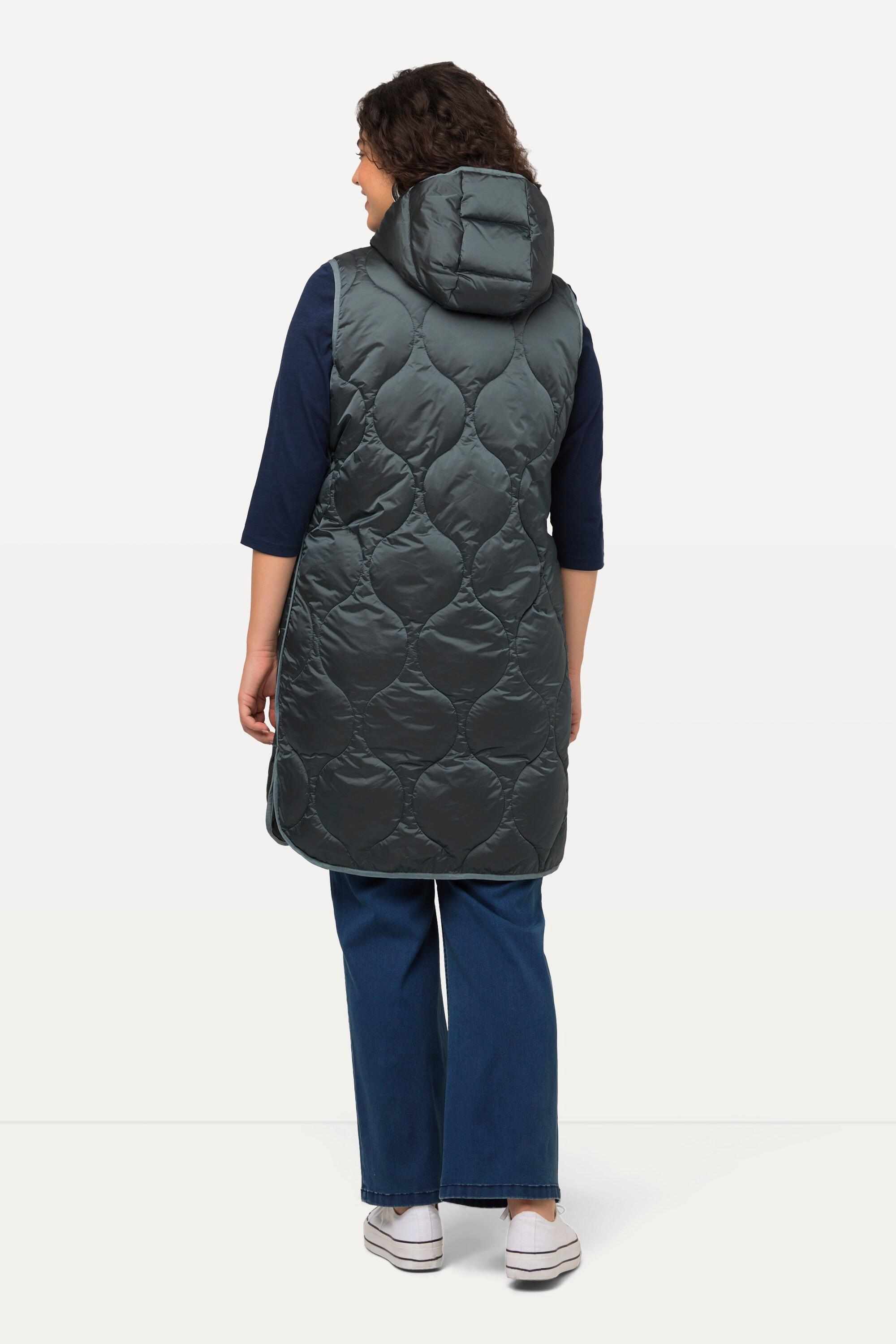 Ulla Popken  Long gilet matelassé HYPRAR, fermeture éclair à double curseur, matière imperméable 