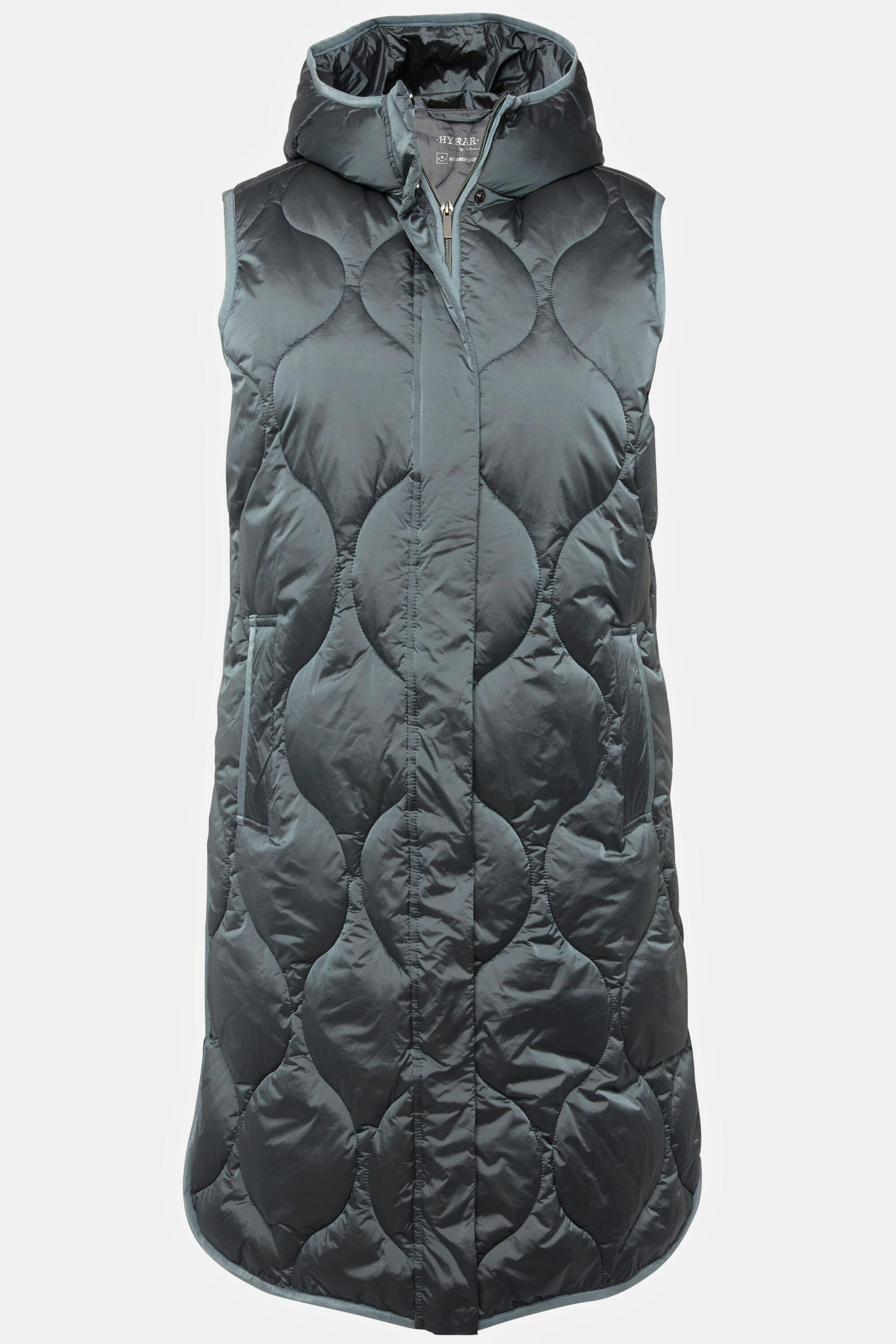 Ulla Popken  Long gilet matelassé HYPRAR, fermeture éclair à double curseur, matière imperméable 