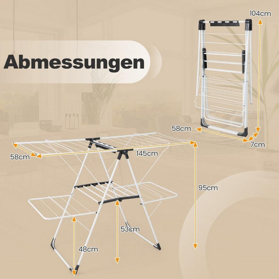 Northix Sèche-linge pliable extensible avec étendoir à 2 niveaux tour à linge blanc  