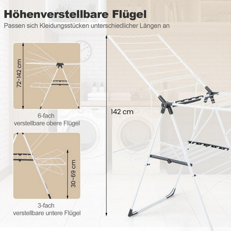 Northix Sèche-linge pliable extensible avec étendoir à 2 niveaux tour à linge blanc  
