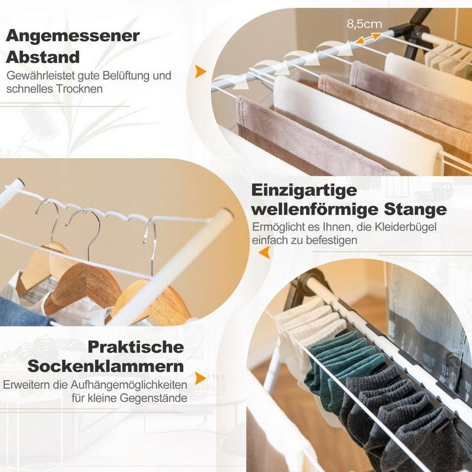 Northix Sèche-linge pliable extensible avec étendoir à 2 niveaux tour à linge blanc  