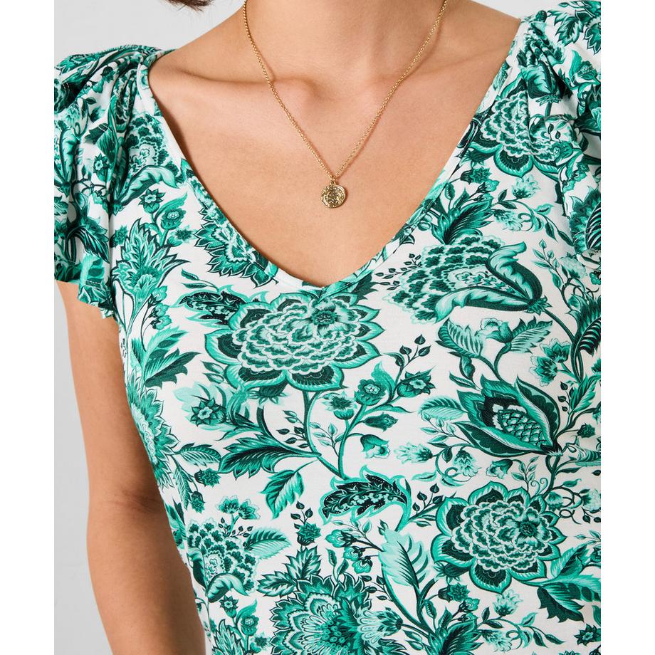 Joe Browns Jersey-Oberteil V-Ausschnitt Rüschenärmel Blumenmuster  