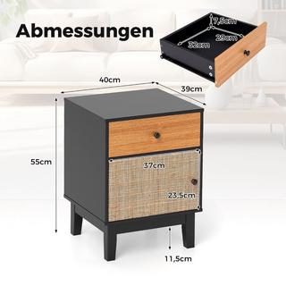 Northix Table de chevet en rotin avec tiroir et armoire, table de chevet, table d'appoint, table de canapé de style bohème  