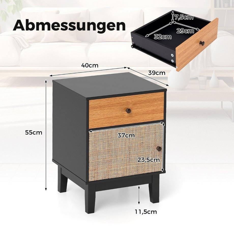 Northix Comodino in rattan con cassetto e mobiletto comodino tavolino tavolino da divano in stile boho  