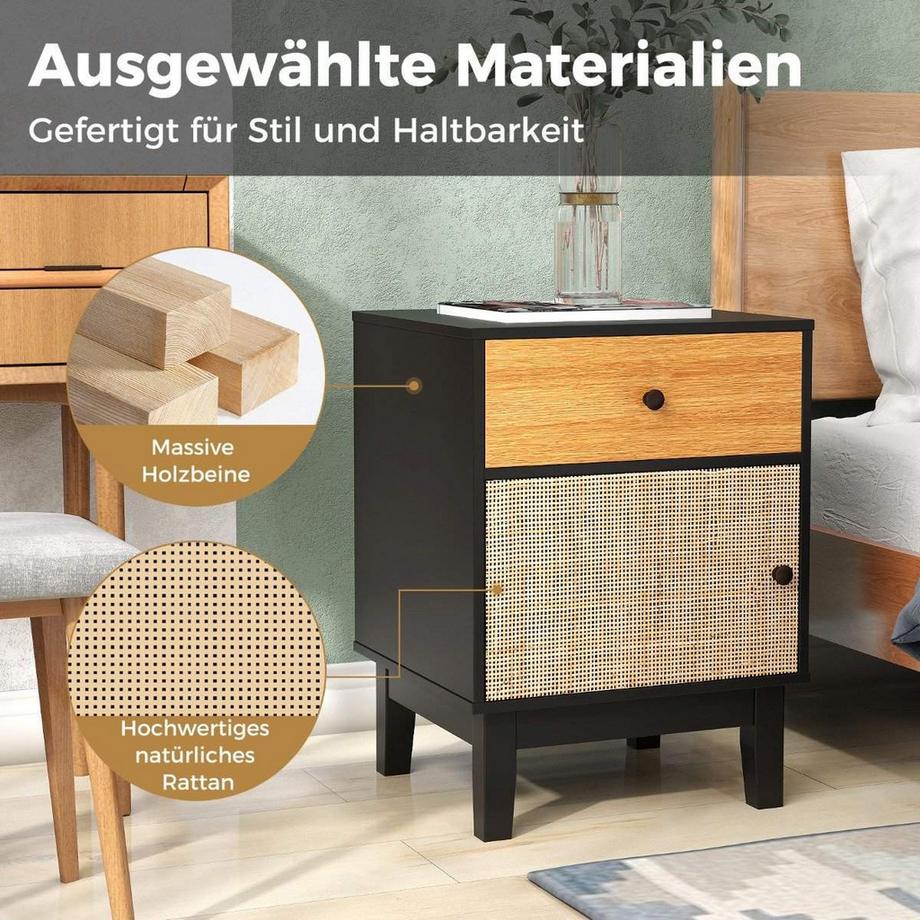 Northix Comodino in rattan con cassetto e mobiletto comodino tavolino tavolino da divano in stile boho  