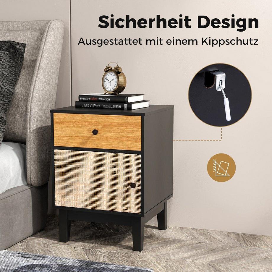 Northix Comodino in rattan con cassetto e mobiletto comodino tavolino tavolino da divano in stile boho  