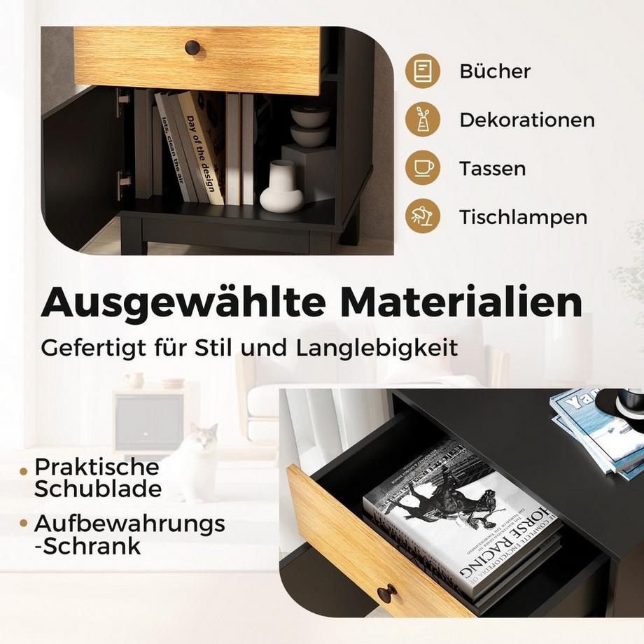 Northix Comodino in rattan con cassetto e mobiletto comodino tavolino tavolino da divano in stile boho  