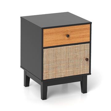 Table de chevet en rotin avec tiroir et armoire, table de chevet, table d'appoint, table de canapé de style bohème