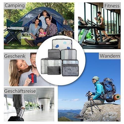 Only-bags.store Organizzatore da viaggio 8 pezzi Set di cubi da imballaggio con borsa cosmetici borsa scarpe  